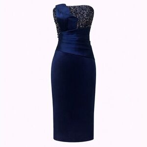 Betsy & Adam Navy Sequin Strapless Cocktail Dress – Size 6 (Fits 2–6)